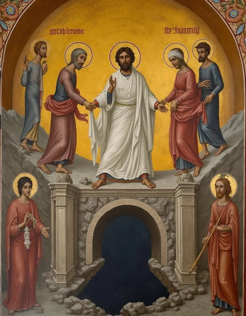 The Anastasis (Descent into Hades) fresco from the Chora Church — Christ pulling Adam and Eve from the tombs