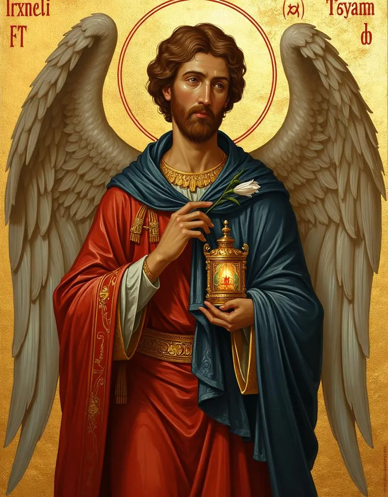 Archangel Gabriel — the divine messenger, often holding a lily or lantern