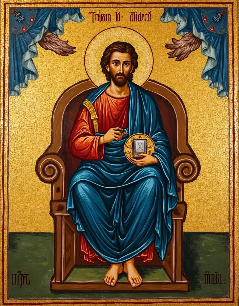 Christ Enthroned in Glory — a full-figure icon of Christ seated on a heavenly throne