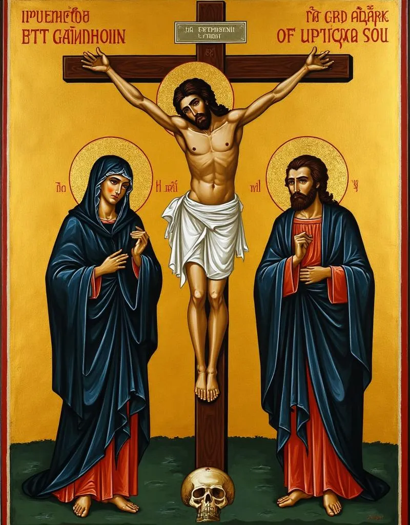The Crucifixion of Christ — Orthodox icon with the Theotokos and St. John flanking the Cross