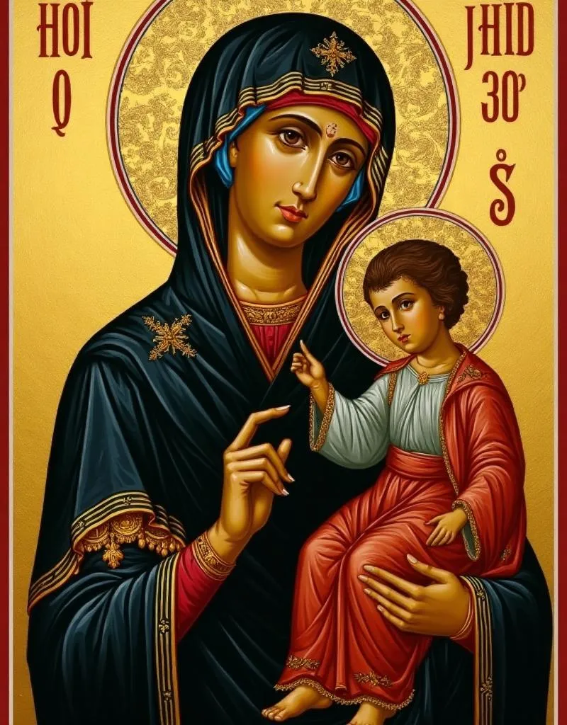 The Hodegetria — the Theotokos pointing to the Christ Child, showing the way to salvation