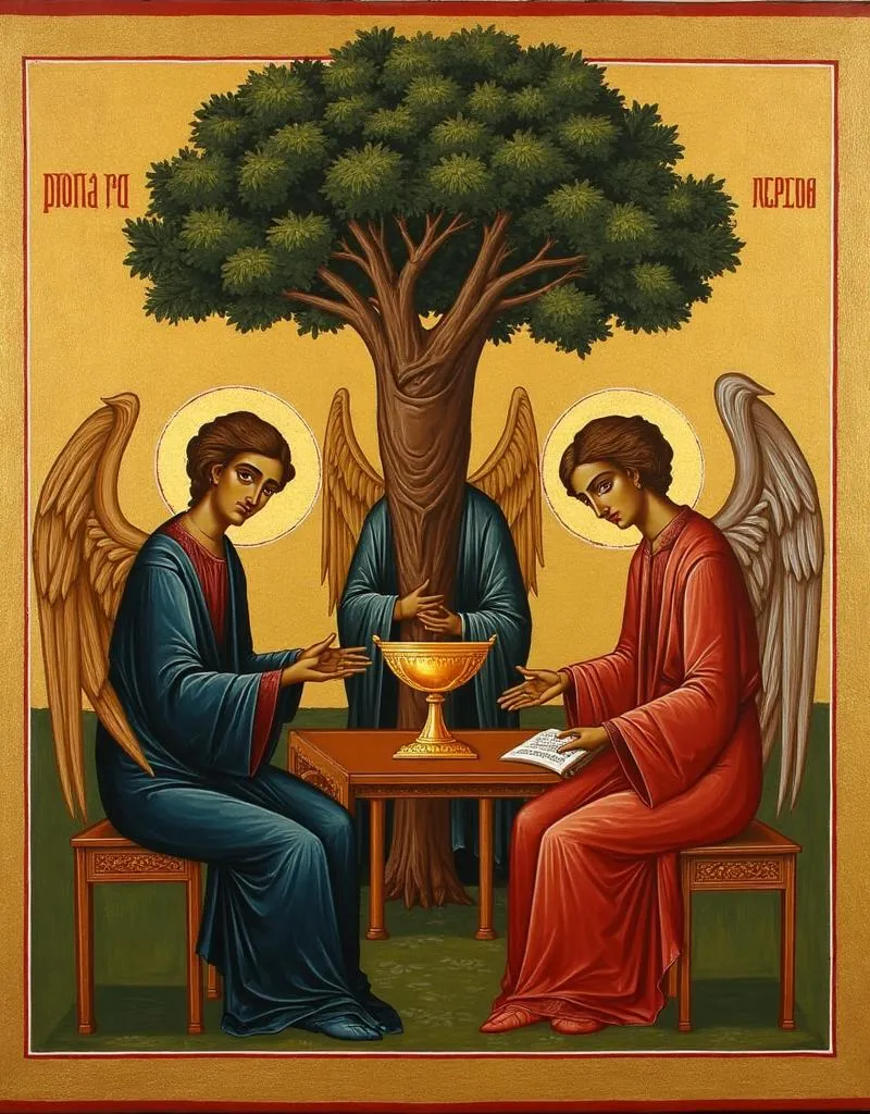 The Holy Trinity by Andrei Rublev — three angels seated around a table in a circle of divine love