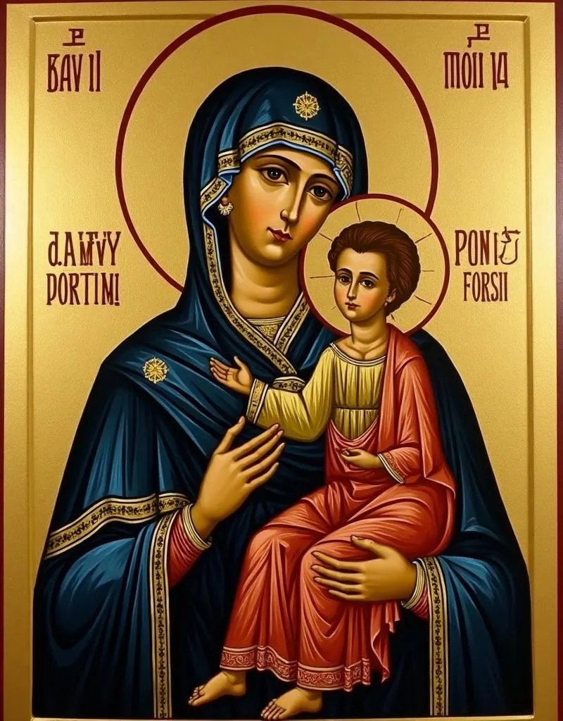 The Iverskaya (Iveron Mother of God) icon with the distinctive wound on the Theotokos's chin
