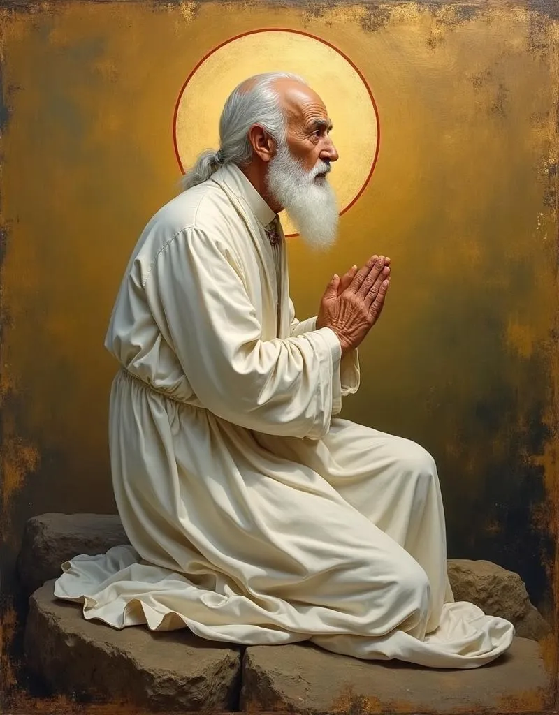 St. Seraphim of Sarov — an elderly monk with white hair and a gentle, joyful expression