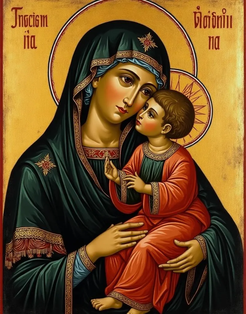 The Vladimirskaya (Vladimir Mother of God) — a 12th-century Eleousa-type icon of the Theotokos pressing her cheek against the Christ Child